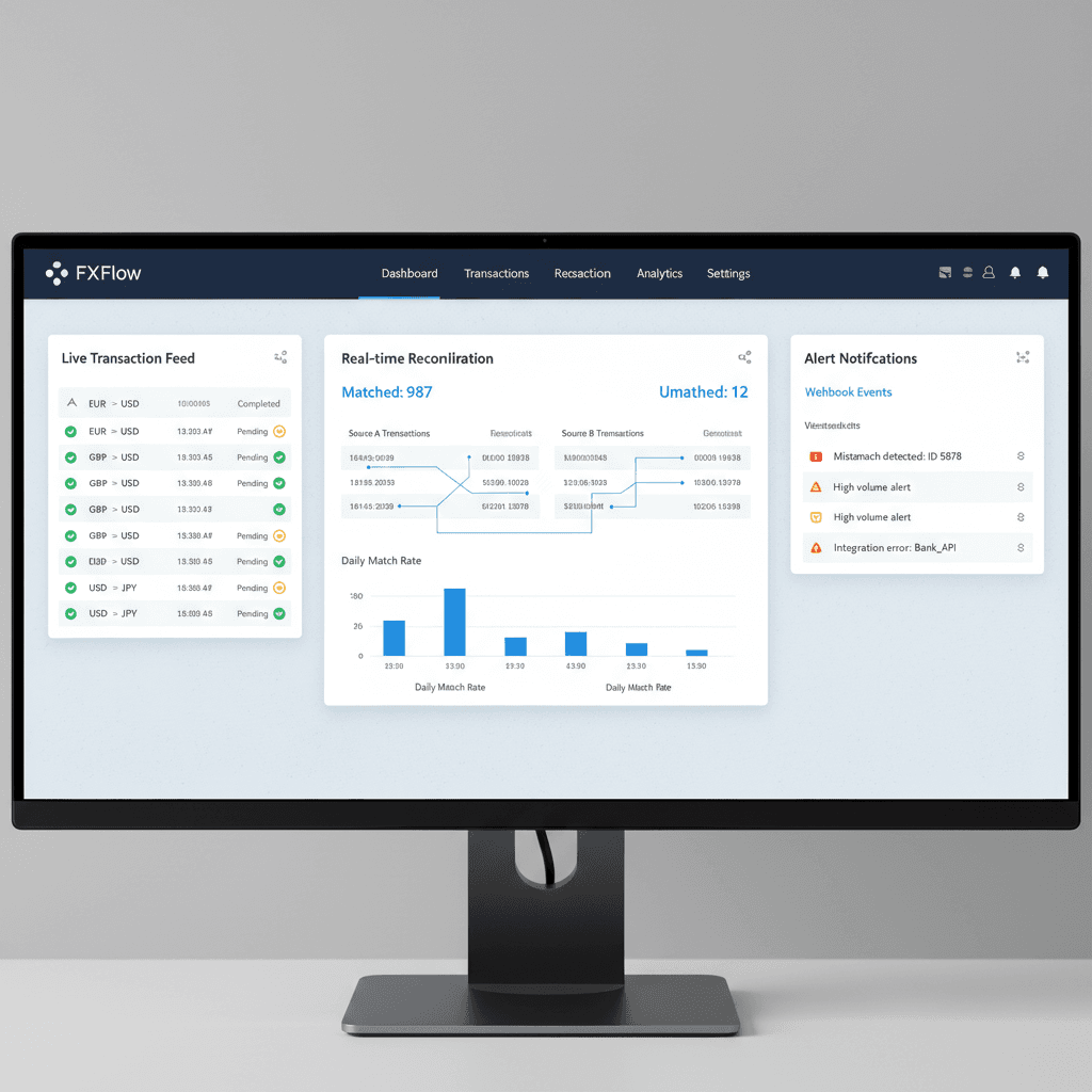Real-time monitoring dashboard showing cross-chain transactions and FX operations